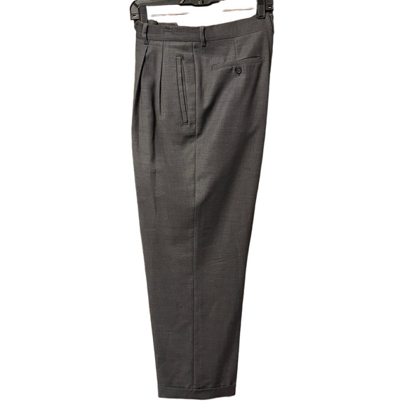 Bachrach Men's Gray 100% Wool Pleated Cuffed Dress Pants Trousers - Picture 1 of 6